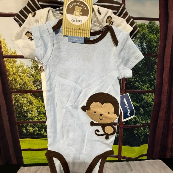 NWT Carter's 3-6 months Boys 3 short sleeve bodysuits - Monkey - Picture 1 of 9
